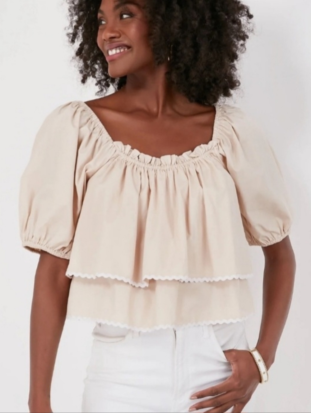 Tuckernuck Hyacinth House Ruffle Tiered Cropped Blouse Size Medium